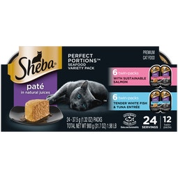 SHEBA® PERFECT PORTIONS™ Premium Paté Sustainable Salmon Entrée and Tender Whitefish & Tuna Entrée image