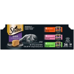 SHEBA® PERFECT PORTIONS™ Premium Paté Savory Chicken Entrée, Sustainable Salmon Entrée, and Roasted Turkey Entrée image