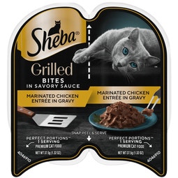 Sheba Perfect Portions Grilled in Savory Sauce Adult Wet Cat Food, Marinated Chicken Entree in Gravy, 2.64 oz. Twin-Pack Trays, 24 Count, 48 Servings