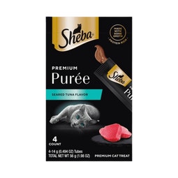 Sheba Premium Puree Seared Tuna Flavor Cat Treats Lickable, 0.49 oz Tubes, 4 Count