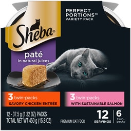 SHEBA® PERFECT PORTIONS™ Premium Paté Savory Chicken Entrée and Sustainable Salmon Entrée image