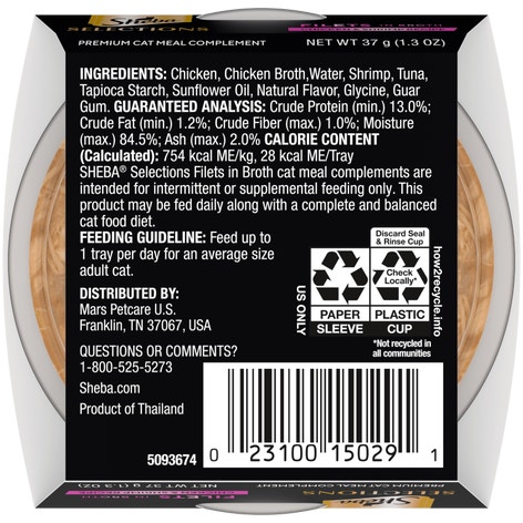 Sheba® Selections Filets in Broth Cat Meal Complement Chicken & Shrimp Recipe image 1