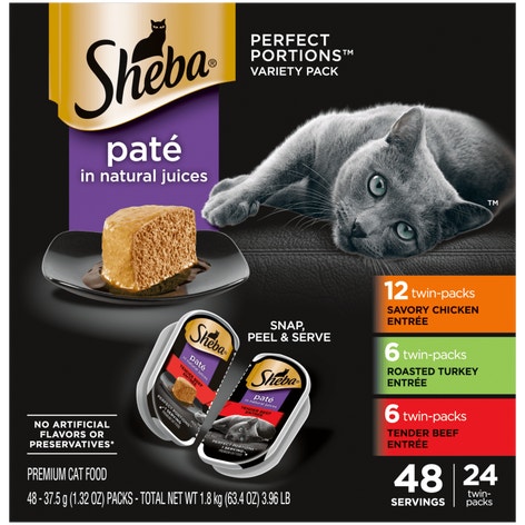 SHEBA® PERFECT PORTIONS™ Premium Paté Savory Chicken Entrée, Roasted Turkey Entrée, and Tender Beef Entrée image 1