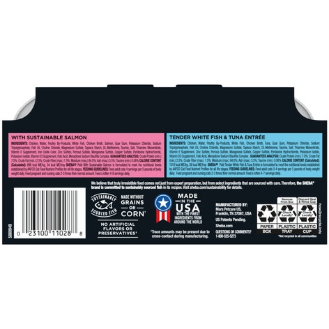SHEBA® PERFECT PORTIONS™ Premium Paté Sustainable Salmon Entrée and Tender Whitefish & Tuna Entrée image 1