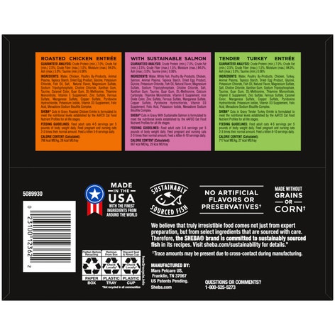 SHEBA® PERFECT PORTIONS™ Cuts in Gravy Roasted Chicken Entrée, Sustainable Salmon Entrée, and Tender Turkey Entrée image 1