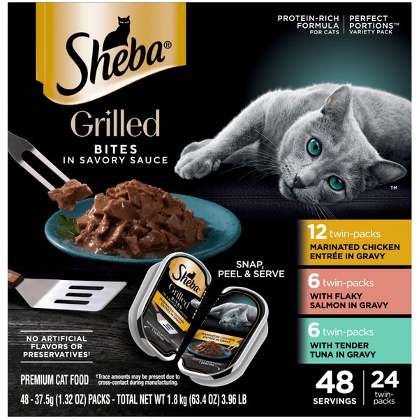 Sheba Grilled in Savory Sauce Adult Wet Cat Food Variety Pack, (24) 2.64 oz. Twin-Pack Trays image 1