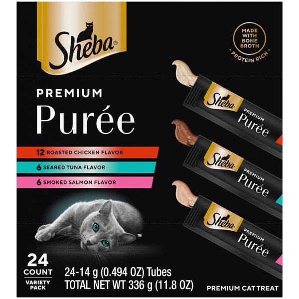 Sheba Premium Puree Chicken, Salmon, and Tuna Flavors Cat Treats Lickable image 1