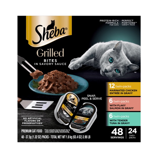 Sheba Grilled in Savory Sauce Adult Wet Cat Food Variety Pack, (24) 2.64 oz. Twin-Pack Trays image 1