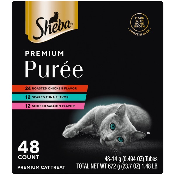 Sheba Premium Puree Chicken, Salmon, and Tuna Flavors Cat Treats Lickable image 1