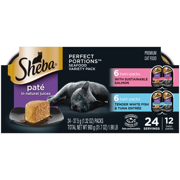 SHEBA® PERFECT PORTIONS™ Premium Paté Sustainable Salmon Entrée and Tender Whitefish & Tuna Entrée image 1