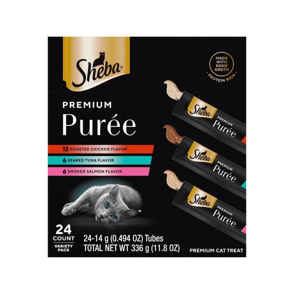 Sheba Premium Puree Chicken, Salmon, and Tuna Flavors Cat Treats Lickable image 1