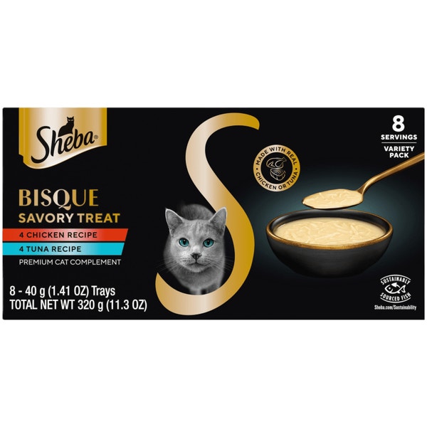 Sheba Bisque Lickable Cat Treats & Cat Food Toppers, Chicken and Tuna Recipes, 1.4 oz. Bowls, 8 Count (Pack of 2) image 1