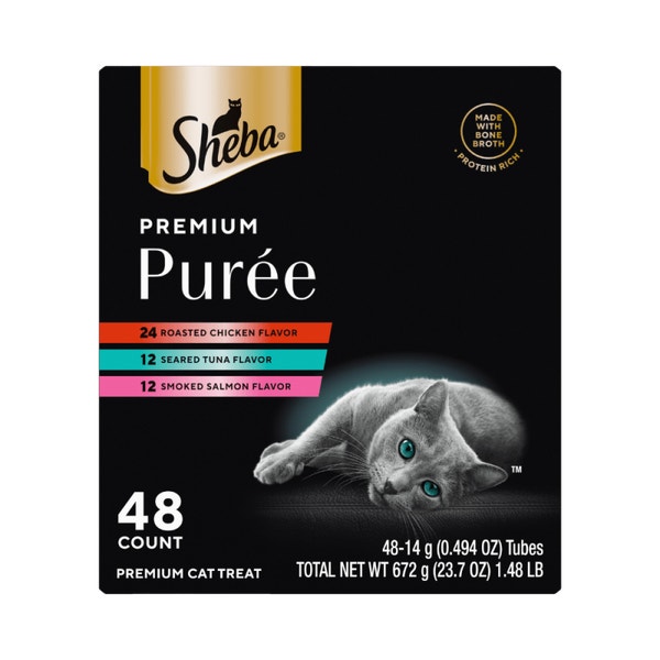 Sheba Premium Puree Chicken, Salmon, and Tuna Flavors Cat Treats Lickable image 1