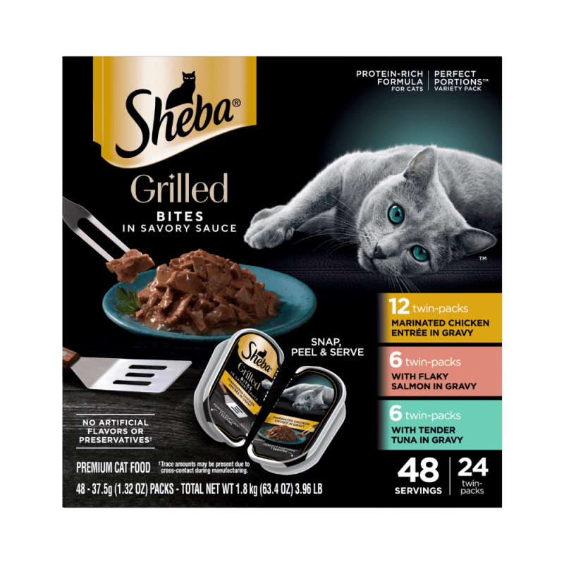 Sheba Grilled in Savory Sauce Adult Wet Cat Food Variety Pack, (24