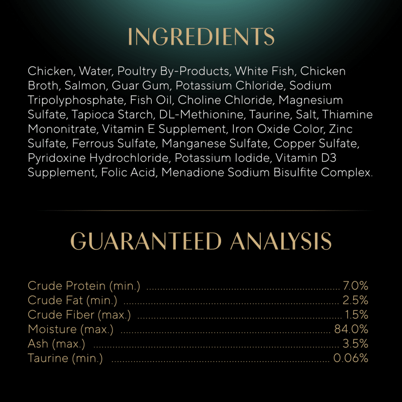 SHEBA® PERFECT PORTIONS™ Premium Paté Sustainable Salmon Entrée and Tender Whitefish & Tuna Entrée ingredients image